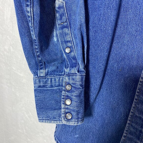 Carhartt VTG Mens‎ Rugged Pearl Snap Denim Shirt L-XL Long Sleeve Brushpopper - Picture 5 of 14